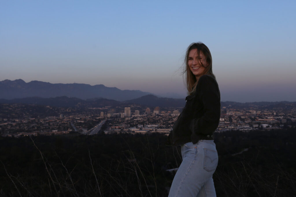 Abbi Berry looking over her shoulder